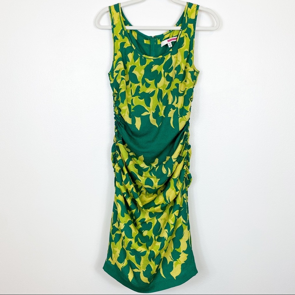 Tracy Reese Sleeveless Silk Ruched Dress Green & Yellow Size 10